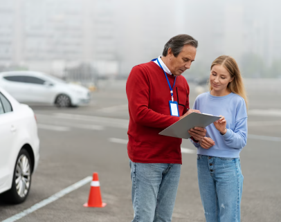 Girl With DMV inspection officer